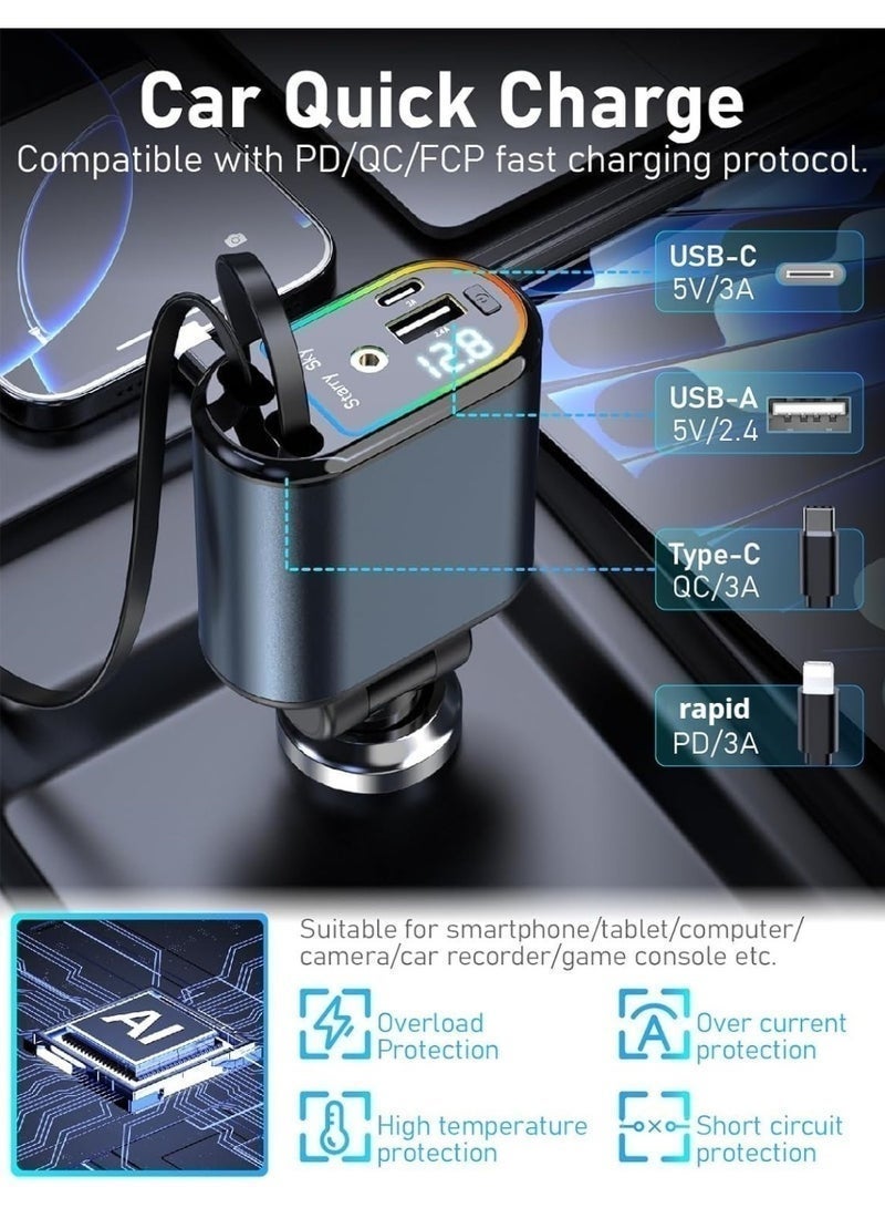 تشانجلي شاحن سيارة مع Starlight، محول شاحن سيارة سريع USB C 120 واط، شاحن سيارة قابل للسحب 4 في 1 مع منفذي USB شواحن هواتف سيارة لأجهزة iPhone 16/15/14/13/12/11 ولأجهزة Android - Image 2